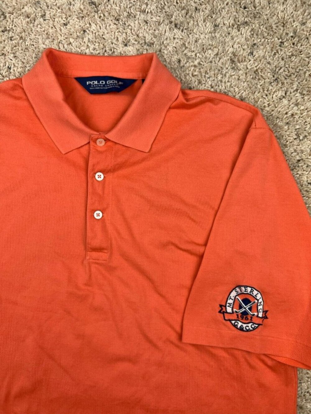 Polo Golf Ralph Lauren Polo Shirt Orange Medium Mt. Sterling Golf 1961 G&CC
